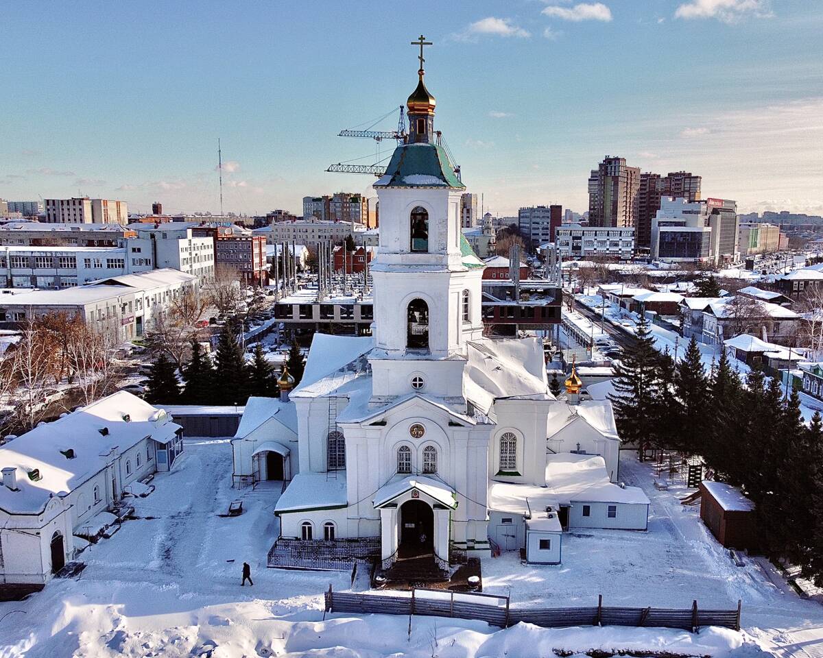 Собор Воздвижения Креста Господня, Омск (Омск, город, Омская область). фасады, Вид с запада