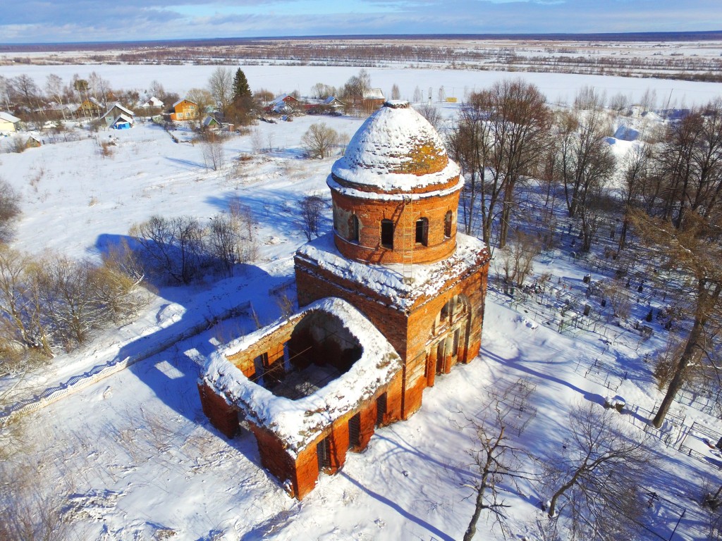 Никульское. Церковь Николая Чудотворца. общий вид в ландшафте, Вид с юго-запада, фото с квадрокоптера