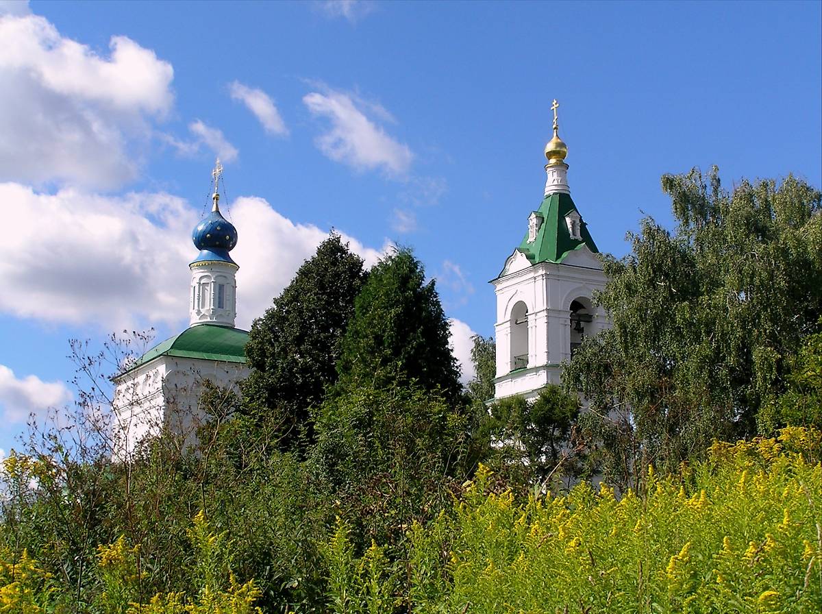 общий вид в ландшафте. Церковь Казанской иконы Божией Матери, Шеметово (Сергиево-Посадский городской округ, Московская область)