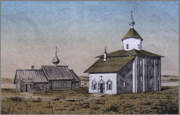 Церковь Георгия Победоносца, Церковь до перестройки 1866 г. Рисунок В.А.Прохорова, ок. 1858. С сайта Староладожского музея,  https://ladogamuseum.com/<br>, Старая Ладога, Волховский район, Ленинградская область