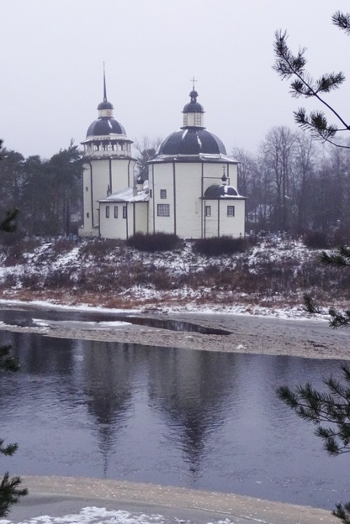 Курпово (Важины). Церковь Воскресения Христова. общий вид в ландшафте