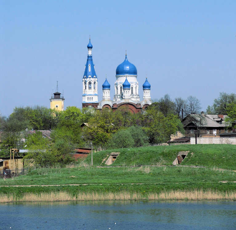 Собор Покрова Пресвятой Богородицы, Гатчина (Гатчинский район, Ленинградская область). общий вид в ландшафте, Вид на Покровский храм из Приоратского парка