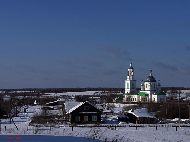 Ножкино. Церковь Покрова Пресвятой Богородицы. общий вид в ландшафте