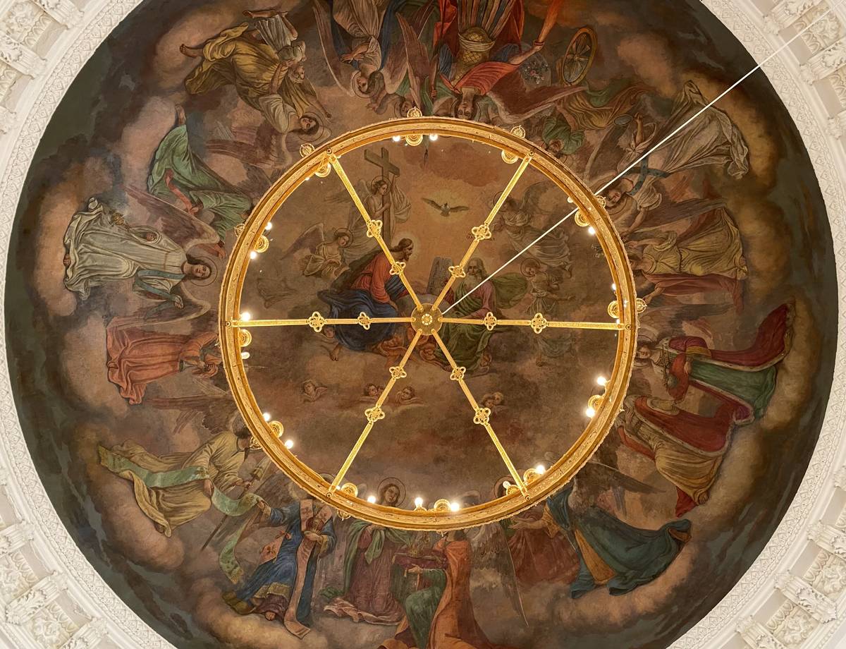 Роспись свода в трапезной, интерьер и убранство. Церковь Владимирской иконы Божией Матери, Нерехта (Нерехтский район, Костромская область)