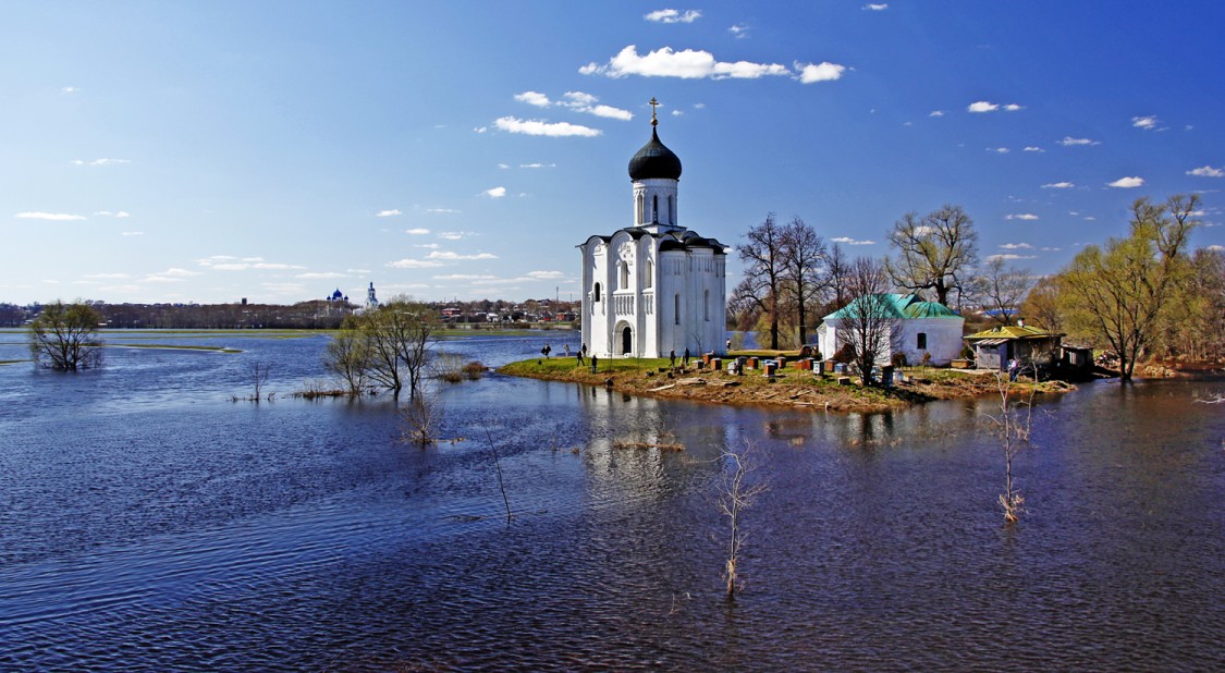 Боголюбово. Церковь Покрова Пресвятой Богородицы на Нерли. общий вид в ландшафте