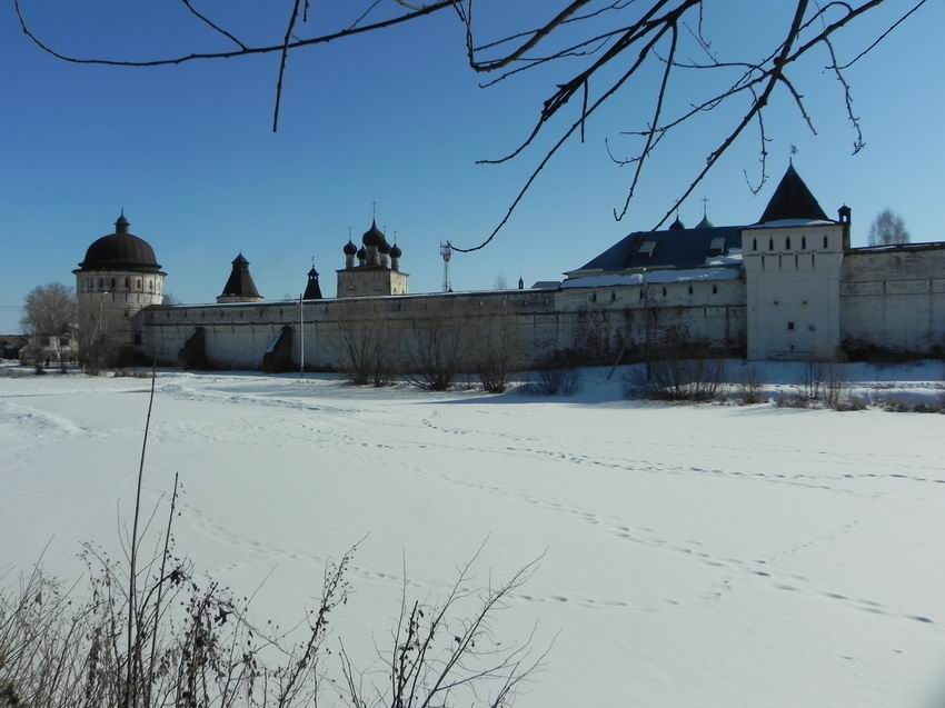 Борисоглебский. Борисоглебский монастырь. общий вид в ландшафте, Пруд и западная стена монастыря.