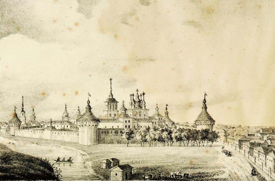 Прилуки. Спасо-Прилуцкий мужской монастырь. архивная фотография, Литография 1845 года из книги И.И. Пушкарева 