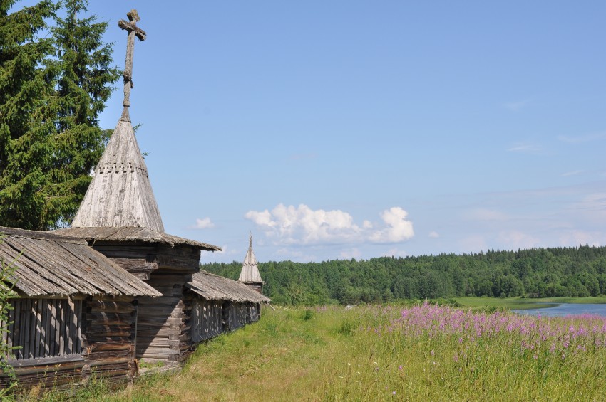 Церковь Георгия Победоносца, Порженский погост, урочище (Плесецкий район, Архангельская область). дополнительная информация, Ограда с южной стороны. Наиболее сохранившаяся часть.