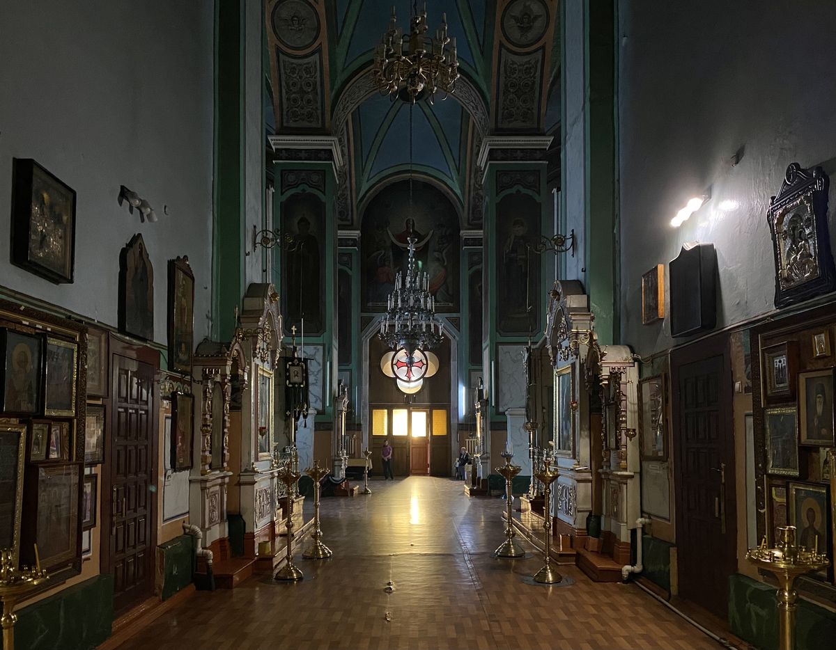 Вид из главного объёма в направлении входа, интерьер и убранство. Кафедральный собор Вознесения Господня, Елец (Елецкий район и г. Елец, Липецкая область)