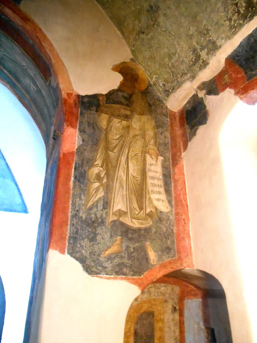 Пророк Иона. Фреска XV в., интерьер и убранство. Кремль. Церковь Сергия Радонежского с Евфимиевской часозвоней, Великий Новгород (Великий Новгород, город, Новгородская область)