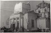 Церковь Александра Невского в Усть-Ижоре, Церковь во имя Святого Александра Невского в Усть-Ижоре, разрушенная артиллерийским обстрелом врага. Апрель 1942 г. Автор: Капустин Владимир Илларионович. ЦГАКФФД: Ар 181981 Фотохроника Лен. ТАСС ; № 41161 от 18 марта 1944 г., Санкт-Петербург, Санкт-Петербург, Колпинский район, г. Санкт-Петербург