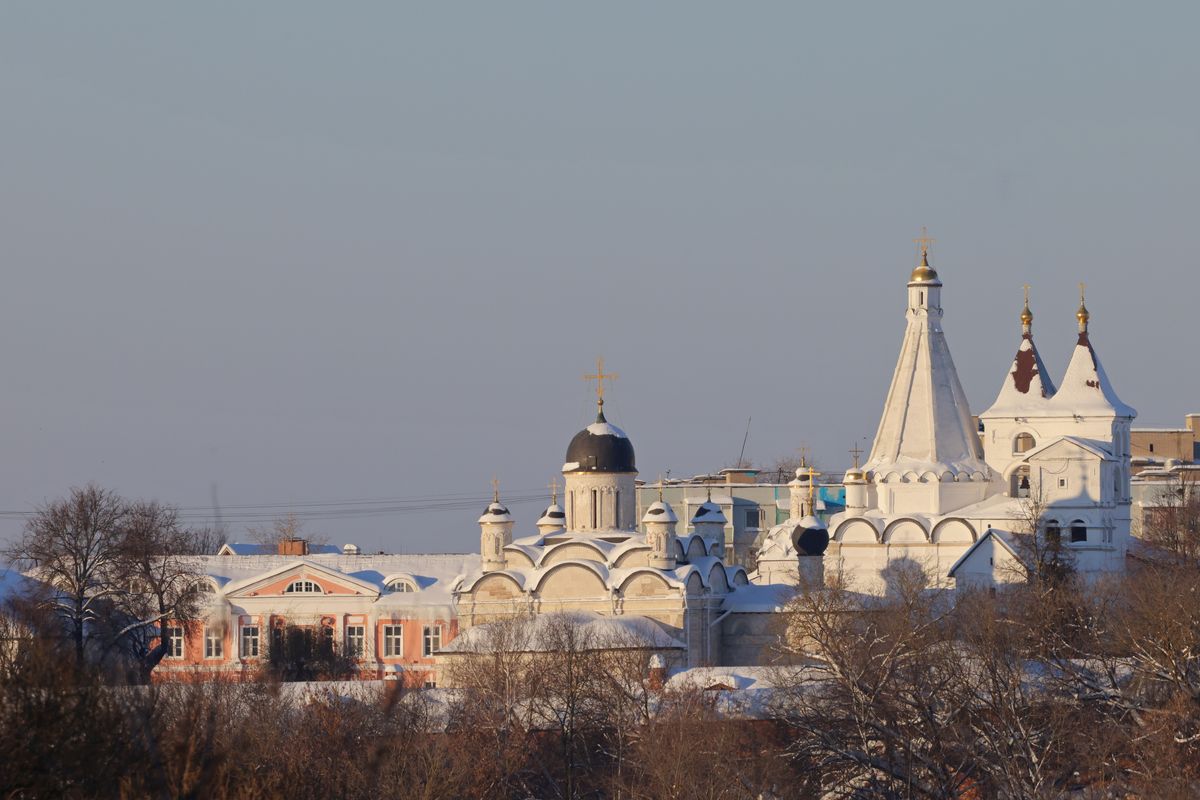 общий вид в ландшафте. Введенский Владычный монастырь, Серпухов (Серпуховский городской округ и гг. Протвино, Пущино, Московская область)