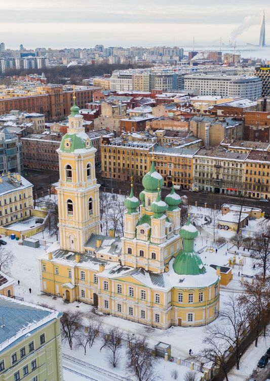 Церковь Благовещения Пресвятой Богородицы и Воздвижения Креста Господня, Василеостровский район (Санкт-Петербург, г. Санкт-Петербург). общий вид в ландшафте