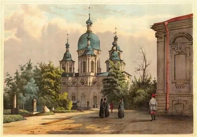 Троицкая Сергиева Приморская пустынь, Стрельна (Санкт-Петербург, Петродворцовый район, г. Санкт-Петербург). графика, Троице=Сергиева Приморская пустынь. 1839-1841 гг. Художник Фердинанд Перро.