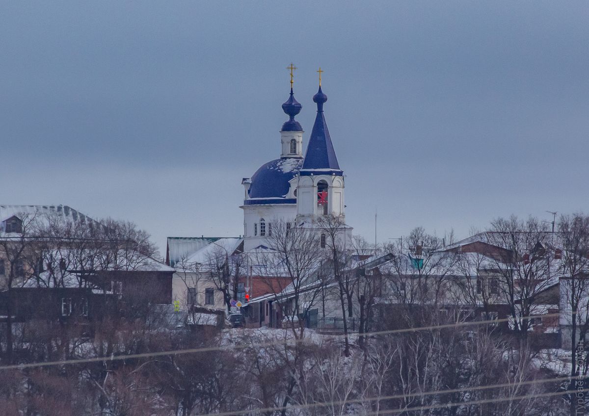 Вид с запада, общий вид в ландшафте. Церковь Илии Пророка, Зарайск (Зарайский городской округ, Московская область)