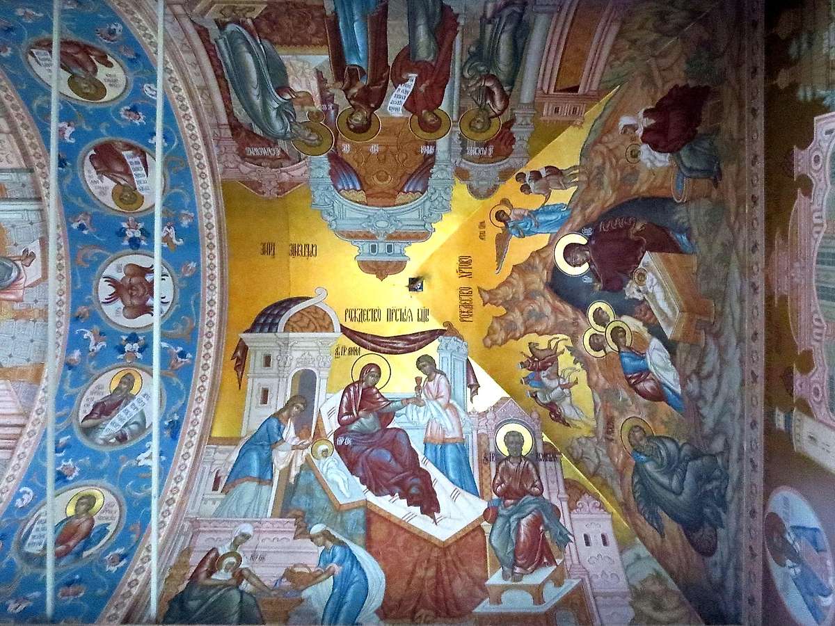 Роспись сводов в нижнем ярусе колокольни, интерьер и убранство. Кремль. Кафедральный собор Успения Пресвятой Богородицы, Тула (Тула, город, Тульская область)