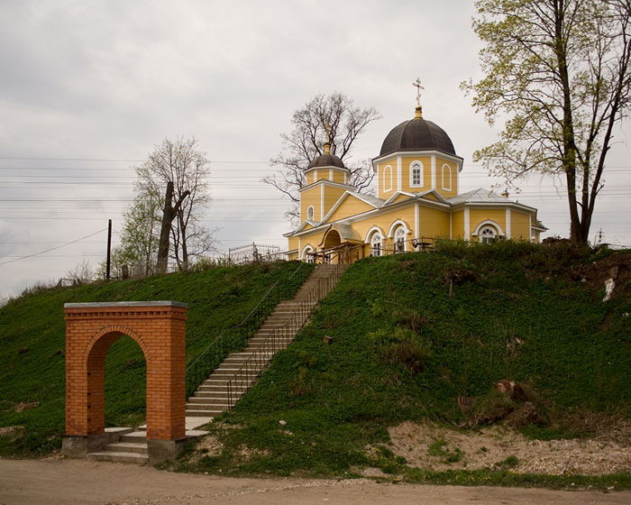 Церковь Успения Пресвятой Богородицы, Городец (Лужский район, Ленинградская область). дополнительная информация, Вид с дороги Санкт-Петербург - Псков