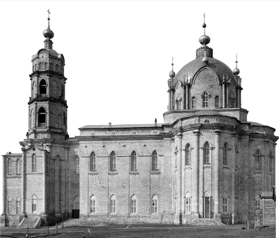 Фото Троицкой церкви в нач. ХХ века. Приблизительная датировка: 1900-1914 гг. Вид с юга., архивная фотография. Церковь Троицы Живоначальной, Гусь-Железный (Касимовский район и г. Касимов, Рязанская область)