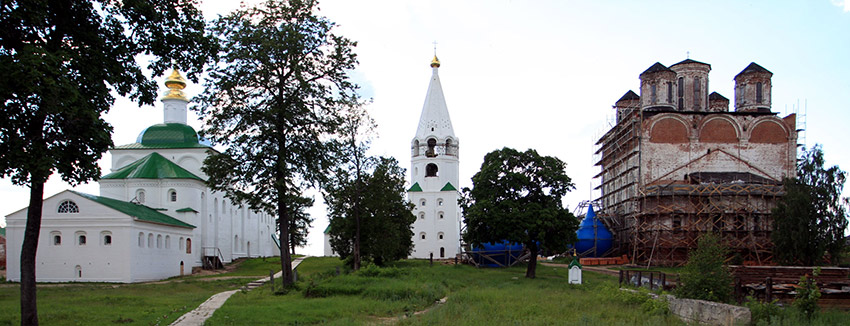 Успенская Флорищева мужская пустынь, Фролищи (Володарский район, Нижегородская область). общий вид в ландшафте, Июнь 2008 года