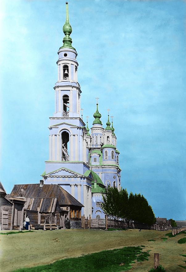 Церковь Космы и Дамиана, Калуга (Калуга, город, Калужская область). архивная фотография, Раскрашенная почтовая фотокарточка нач. ХХ века. 1909-1913 г.