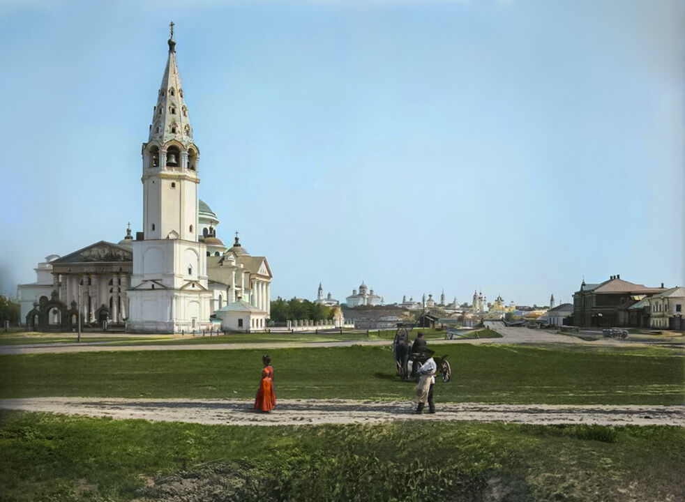 Церковь Смоленской иконы Божией Матери, Выездное (Арзамасский район и г. Арзамас, Нижегородская область). архивная фотография, Раскрашенное фото нижегородского фотографа М. П. Дмитриева. Нач. ХХ века.