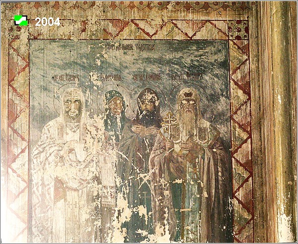 Церковь Казанской иконы Божией Матери, Заполицы (Суздальский район, Владимирская область). дополнительная информация, Интерьер, основной объем, фрагмент росписи южной стены