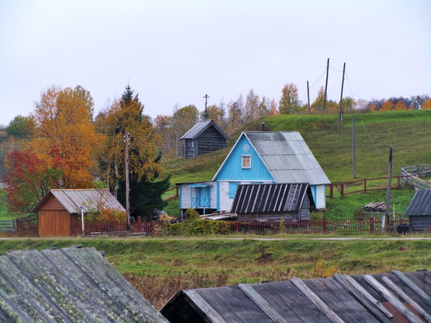 Часовня Иоанна Богослова, Шишкина (Плесецкий район, Архангельская область). общий вид в ландшафте, вид от южной окраины д. Шишкина