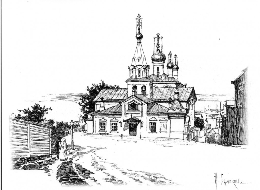 Церковь Илии Пророка, Нижегородский район (Нижний Новгород, город, Нижегородская область). графика, Самокиш Н. С. Гравюра, 1896 г. Илл. из книги 
