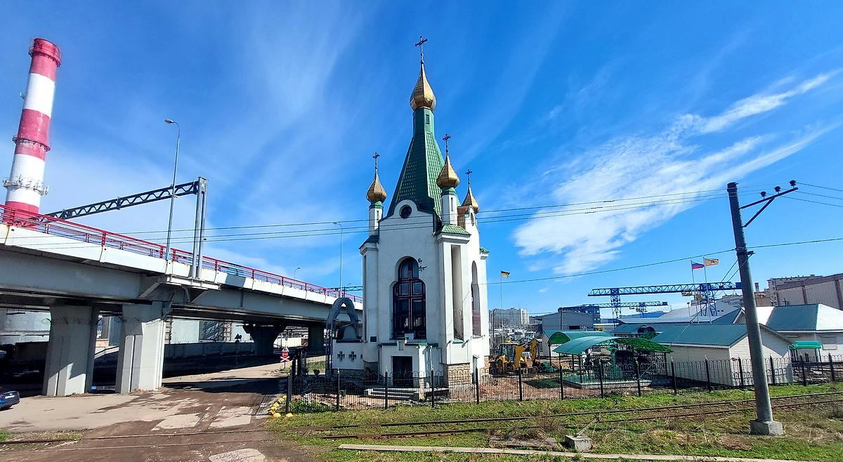 общий вид в ландшафте. Церковь Николая Чудотворца на станции Предпортовая, Московский район (Санкт-Петербург, г. Санкт-Петербург)