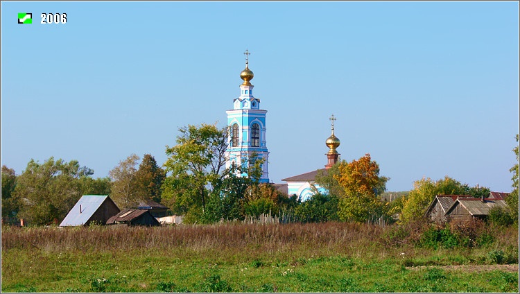 Ляховицы. Церковь Бориса и Глеба. общий вид в ландшафте, Панорама села Ляховицы с юга, с дороги Суздаль-Камешково