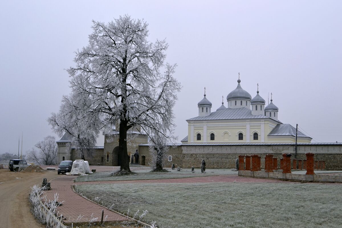 Георгиевский монастырь, Искра (Мещовский район, Калужская область). общий вид в ландшафте