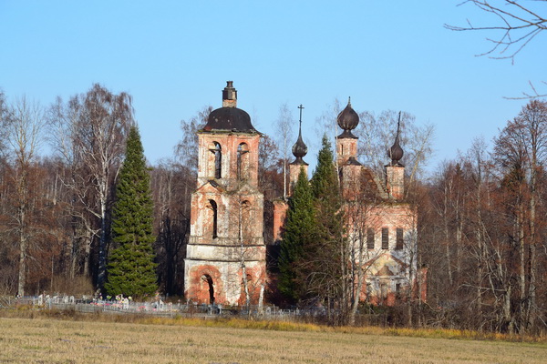 Церковь Успения Пресвятой Богородицы, Петровское (Даниловский район, Ярославская область). общий вид в ландшафте