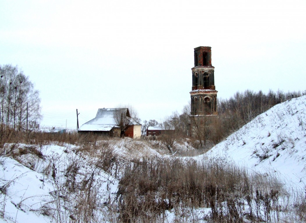 Городище. Колокольня церкви Воскресения Христова. фасады, вид с северо-запада, с моста на городище