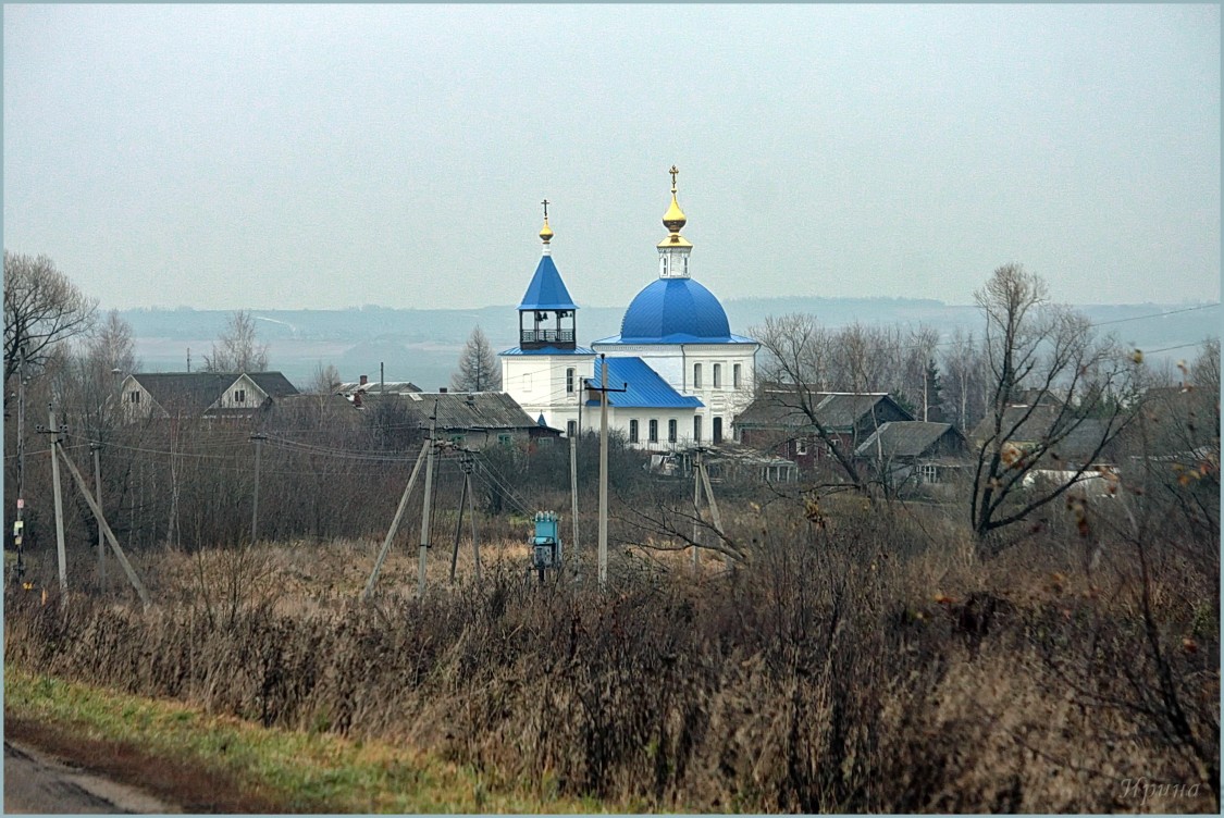 Федосьино. Церковь Рождества Пресвятой Богородицы. общий вид в ландшафте, здесь она уже с колокольней...