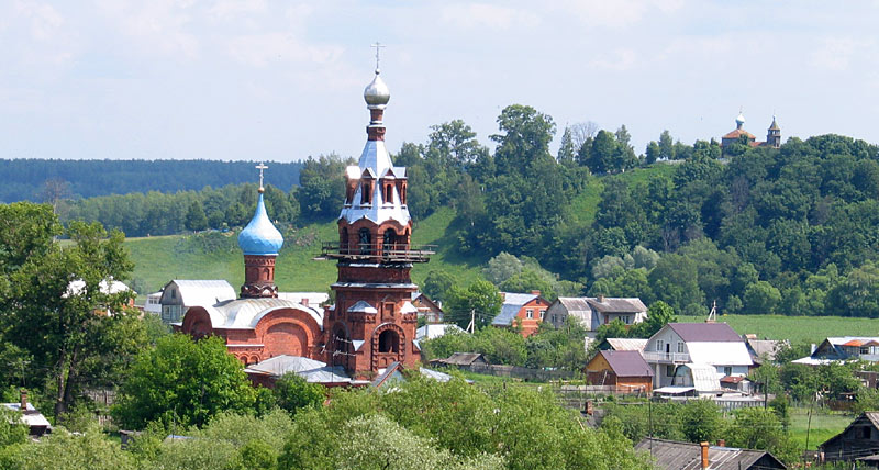 Боровск. Церковь Введения во храм Пресвятой Богородицы. общий вид в ландшафте