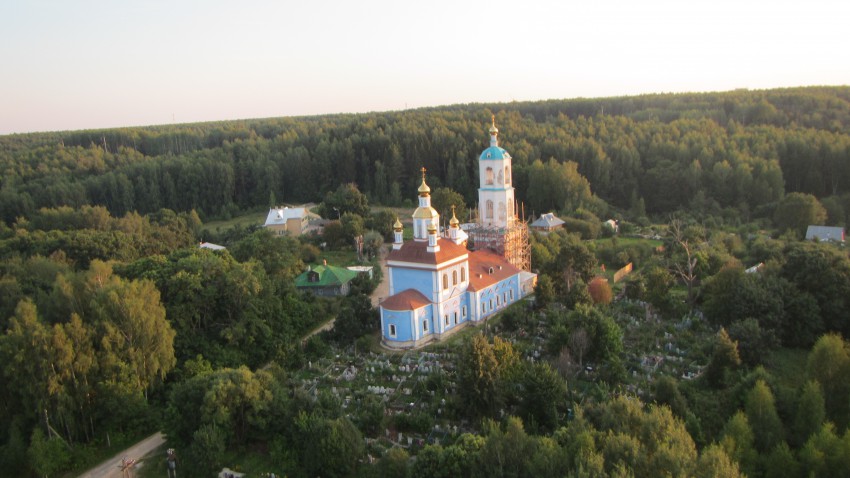 Церковь Казанской иконы Божией Матери, Борисоглеб (Судогодский район, Владимирская область). общий вид в ландшафте, АэРО фото 