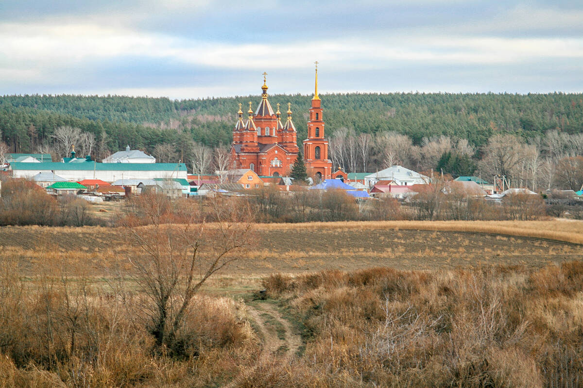 Богородицко-Тихоновский Тюнинский женский монастырь, Тюнино (Задонский район, Липецкая область). общий вид в ландшафте