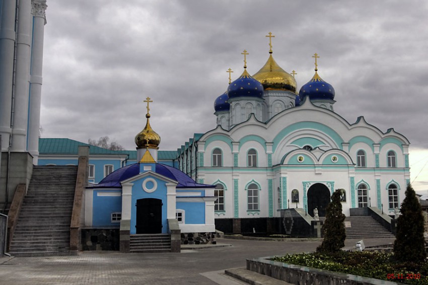 Задонский Рождество-Богородицкий мужской монастырь. Церковь Тихона Задонского и Игнатия Богоносца, Задонск (Задонский район, Липецкая область). общий вид в ландшафте