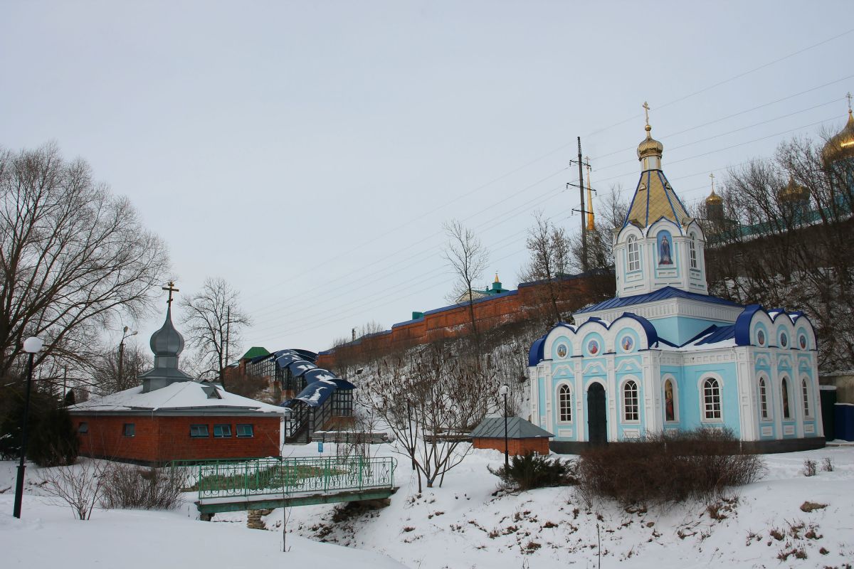 Задонск. Задонский Рождество-Богородицкий мужской монастырь. Церковь иконы Божией Матери Живоносный источник. фасады, Общий вид на источник