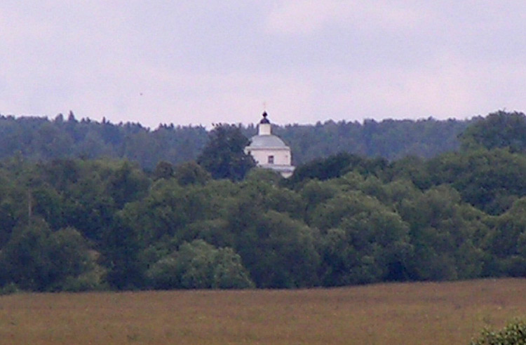 Церковь Иоанна Богослова, Кузмищево (Тарусский район, Калужская область). общий вид в ландшафте, Вид на церковь из-за Оки, из усадьбы Поленова.