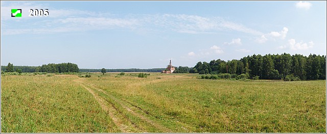 Церковь Троицы Живоначальной, Старое Быково, урочище (Суздальский район, Владимирская область). общий вид в ландшафте, Общая панорама урочища Старое Быково с юго-запада