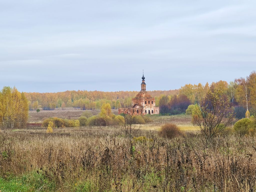 Церковь Троицы Живоначальной, Старое Быково, урочище (Суздальский район, Владимирская область). общий вид в ландшафте, Панорама с юго - запада