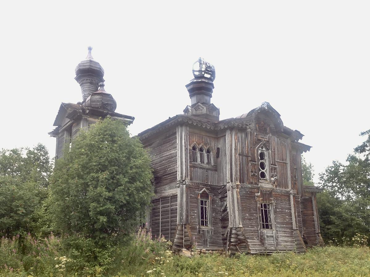 Вид с юго-запада, фасады. Церковь Елисея Пророка, Яковлевское (Сидозеро), урочище (Подпорожский район, Ленинградская область)
