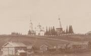 Церковь Преображения Господня (каменная), фотография А.В. Григорьева, 3 сентября 1887 года. На фотографии изображены Каменная и деревянная (1696 года постройки) Преображенские церкви. Снято с р. Свири.<br>, Пидьма, Подпорожский район, Ленинградская область