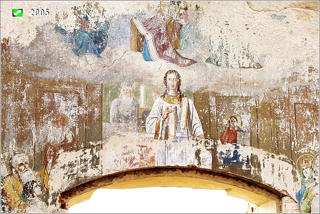 Леднёво. Церковь Космы и Дамиана. интерьер и убранство, Интерьер трапезной, западная стена, фреска 1
