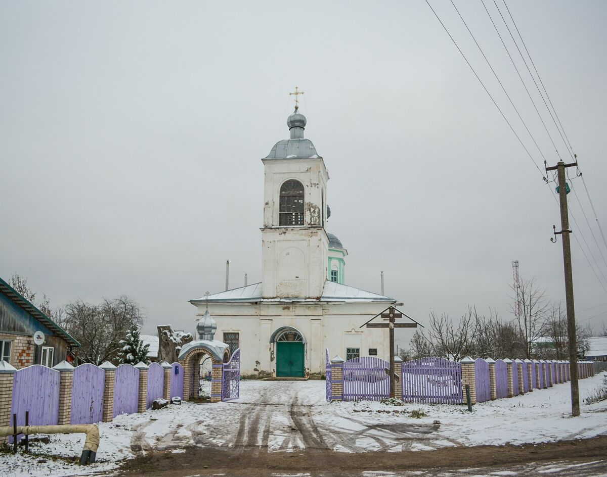 Церковь Троицы Живоначальной, Подгощи (Шимский район, Новгородская область). общий вид в ландшафте