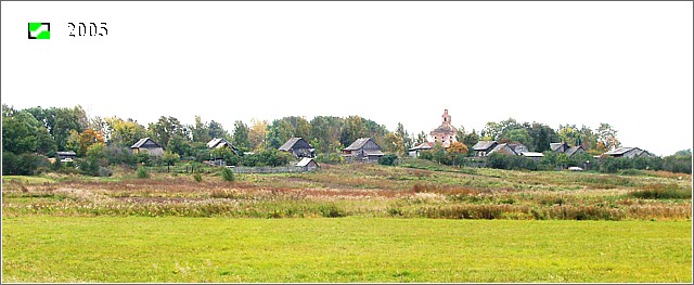 Церковь Космы и Дамиана, Кузьмадино (Юрьев-Польский район, Владимирская область). общий вид в ландшафте, Панорама села и церкви с северо-запада