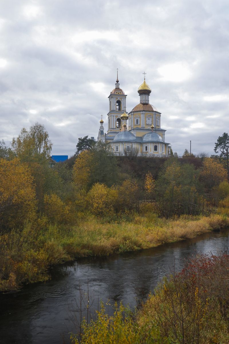 общий вид в ландшафте. Церковь Смоленской иконы Божией Матери "Одигитрия", Оковцы (Селижаровский район, Тверская область)