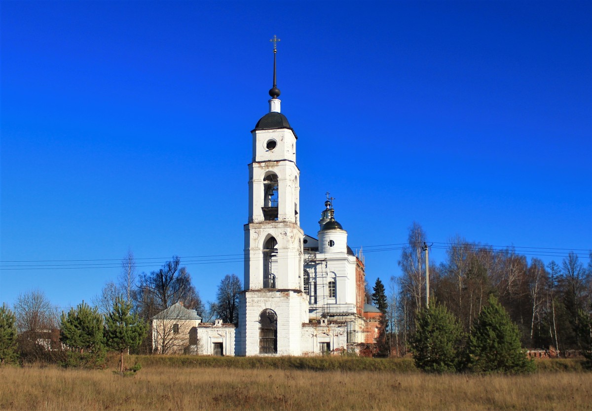 Церковь Воскресения Христова, Рощино (Петушинский район, Владимирская область). общий вид в ландшафте, Вид с запада