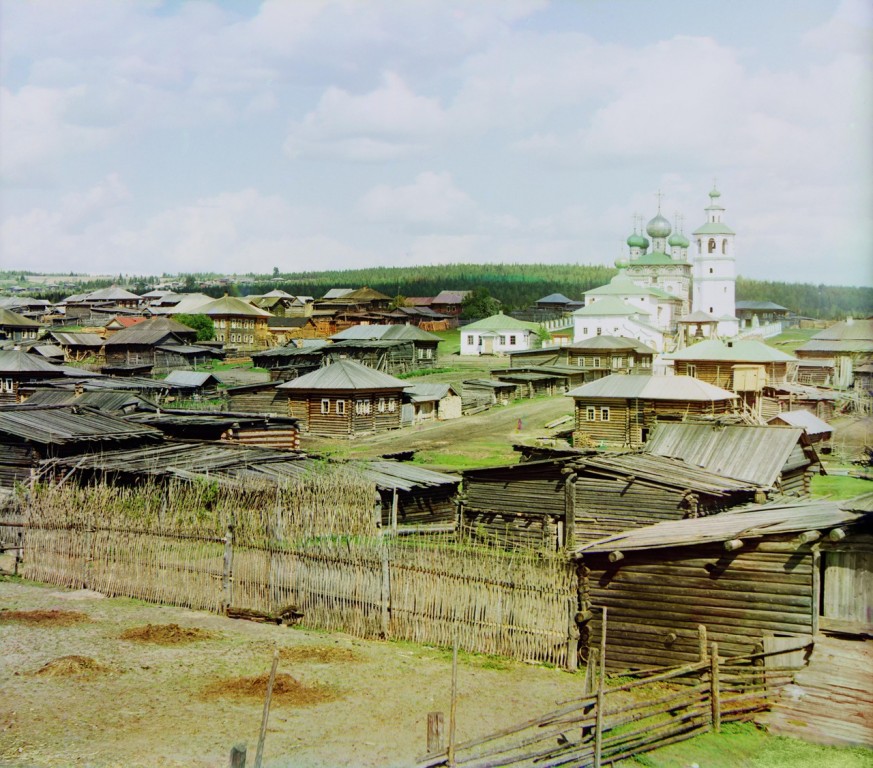 Ныроб. Церковь Николая Чудотворца. архивная фотография, С. М. Прокудин-Горский.Вид с юго-запада на среднюю часть села Ныроб. Фото 1912 года Источник http://ps-spb2008.narod.ru/